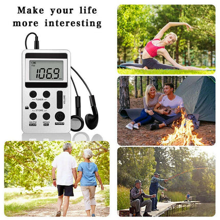 Portable FM/AM Mini Radio Pocket Receiver Digital LCD Stereo Earphone Set USB