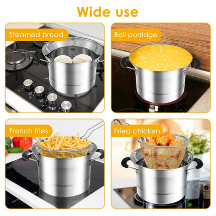 Deep Fryer Pot Stainless Steel Fryer Pot with Strainer Basket and Handle