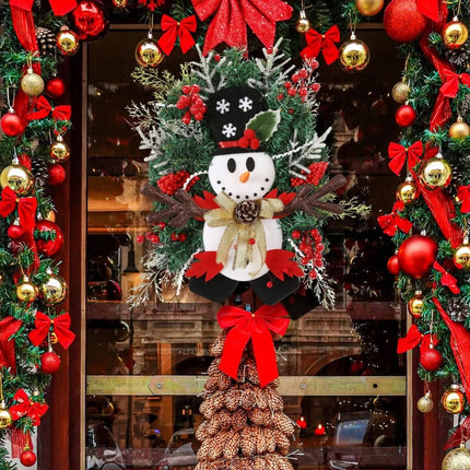 Snowman Christmas Wreath Artificial Front Door Garland Xmas Hanging Decoration