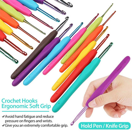 179Pcs Beginner Crochet Hooks Kit 5 Roll Yarn Knitting Needles Sewing Tools Set