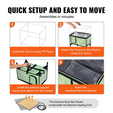 Elevated Heated Cat House Cuboid Kitty Shelter with Heated Pad Green