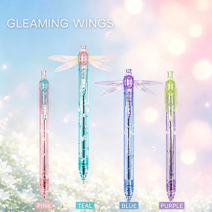 Gleaming Wings Dragonfly Pen,Dragonfly Pen with Moving Wings,Cute Novelty Pen (4PCS Pink+Blue+Green+Purple)