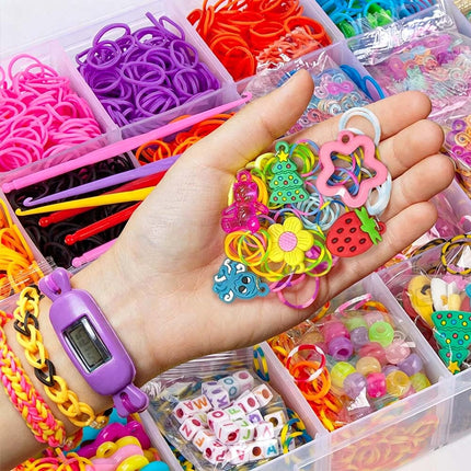 12000PCS Rainbow Loom Bands Rubber Bracelet Making Kit S Clips Beads DIY Toys