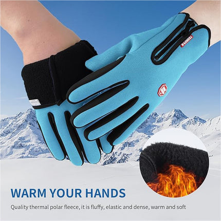Waterproof Winter Cycling Gloves Full Finger Touchscreen Bike Gloves Blue