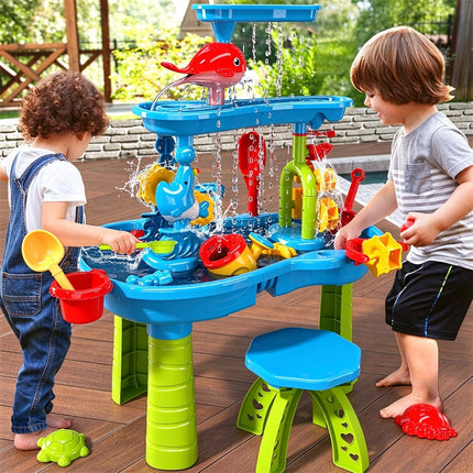 3-Tier Outdoor Sand & Water Activity Table, Beach Table Toys for Home Patio Gift