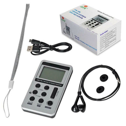 Portable FM/AM Mini Radio Pocket Receiver Digital LCD Stereo Earphone Set USB