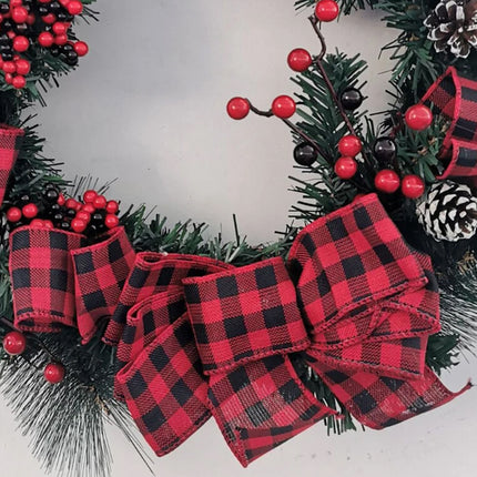 40cm Christmas Wreath Pine Green Garland Red Pinecone Berry Birds Bow Door Décor