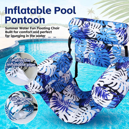 Inflatable Pool Floats Adult Lounge Chairs, Heavy‑Duty Pool Floating Chair Blue