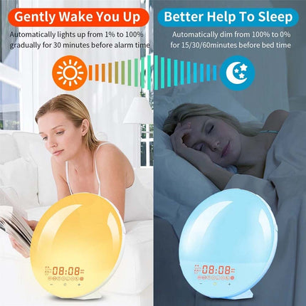 Colored Sunrise Wake-up Light Sunset Simulation Alarm Clock FM LED Night Lamp
