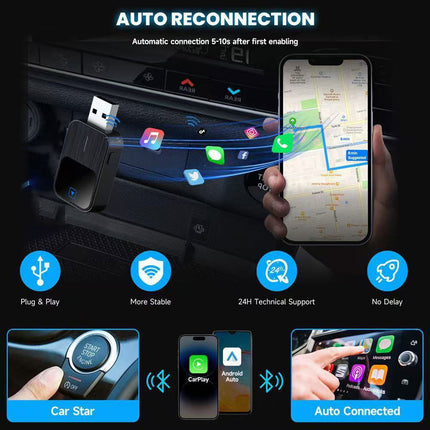 Wireless Carplay Adapter Android Auto USB Car Dongle 2 in 1 Mini Auto Navigation