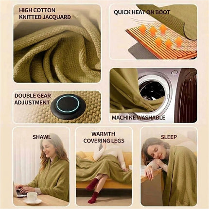 USB Electric Warming Throw Blanket Portable Poncho Shawl - Green