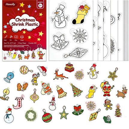 18 Sheets Christmas Pre-Printed Shrink Film Kit for DIY Ornaments, Keychains