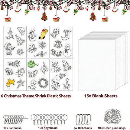 18 Sheets Christmas Pre-Printed Shrink Film Kit for DIY Ornaments, Keychains