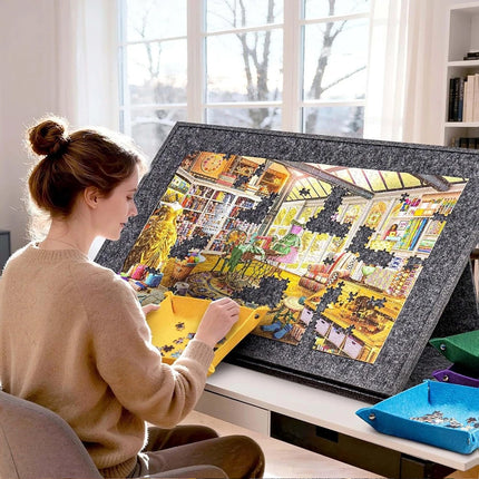 Jigsaw Puzzle Board 1000 Pieces Felt Mat Adjustable Easel Stand Trays w/ 6 Trays
