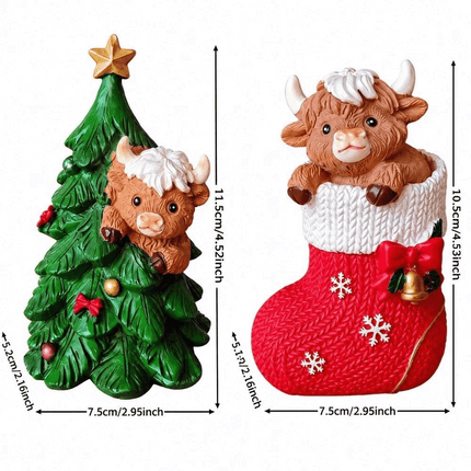 Fun Cow Figurines Christmas Socks Resin Cow Ornament Home Gift