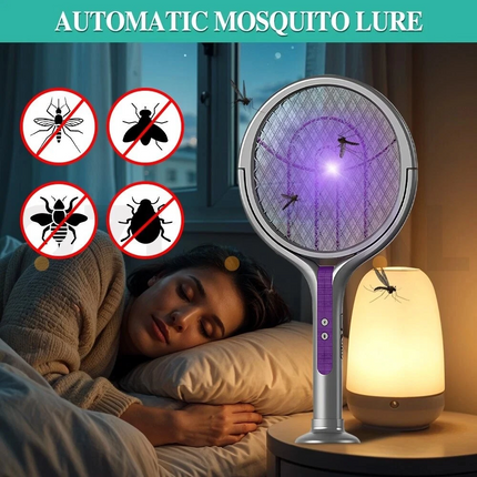 3in1 Electric Mosquito Swatter Fly Insect Killer Bug Zapper Rotating Racket Trap