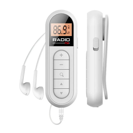 Pocket Digital LCD FM Radio 76 108MHZ Rechargeable For Outdoor Walking Jogging White