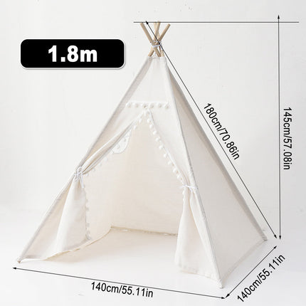135cm with Hair Ball Large Kids Teepee Play Tent Indoor House Children Wigwam Toys