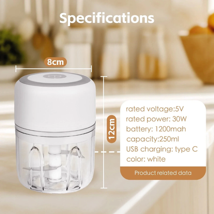 250ML USB Rechargeable Mini Food Garlic Grinder Electric Garlic Chopper Cordless
