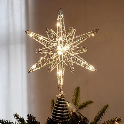 LED Christmas Tree Topper Star Xmas Tree Light Ornaments Party Tree Decor