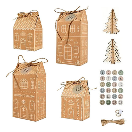 24PCS Gingerbread House Christmas Boxes Cute House Shaped for Xmas Gift Boxes