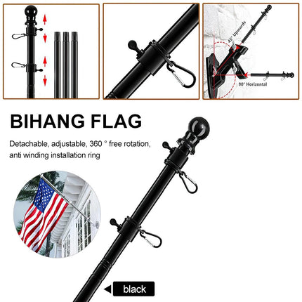 Flag Pole Kit 6 Ft,Flag Pole with Bracket,Heavy Stainless Steel Garden Flagpole Black