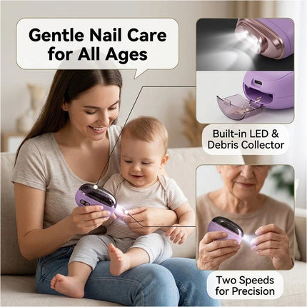 2 in 1 Electric Nail Clipper Nail Polishing Auto Nail Trimmer Scissor File Light