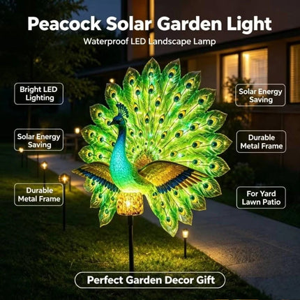 Resin Solar Garden Lights Waterproof Solar LED Peacock Figurine Light Patio
