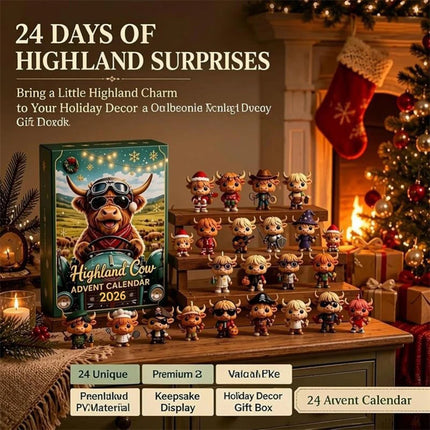 24 Day Highland Cow Advent Calendar 2026 3D Flat Mini Figures Xmas Gift Toy (1set）