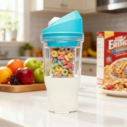 2Pcs Crunch Cup Plastic Cereal Cup Leak-Proof Cereal Tumbler On-the-Go Portable（Yellow And Blue）