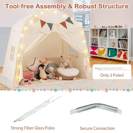Indoor  Outdoor Dome Teepee Style Play Tent, Portable Playhouse with Bright LED Lights and Decor Flags