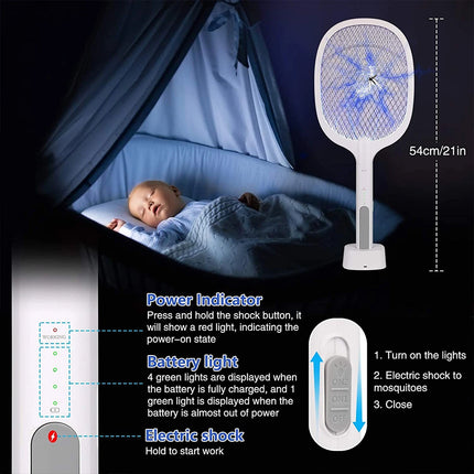 Electric USB Rechargable Racket Fly Swatter Mosquito Insect Killer UV Bug Zapper