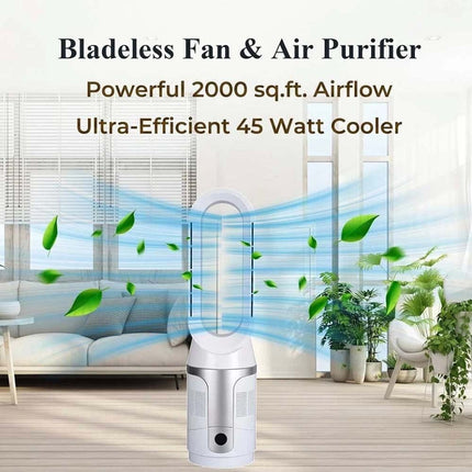 Bladeless Tower Fan 3In1 CoolHot Purifier Remote Control Space Heater Airflow Purification