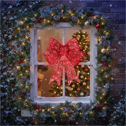 Large Red Bow Pre-Lit LED Light with Red Ribbon Christmas Door Tree Decor