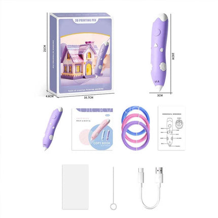 Rechargeable 3D Printing Pen 3Color PCL Filaments For DIY Crafting Drawing Gifts