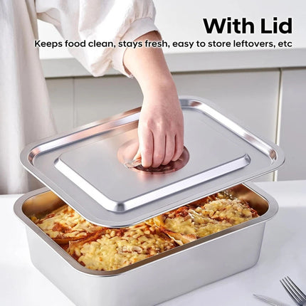 Stainless Steel Baking Pan Tray With Lid Cake Baking BBQ Pan Tray Roaster Pan