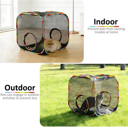 Cat Enclosure, Pop Up Cat Rolling Tent Cube for Outdoor and Indoor Foldable