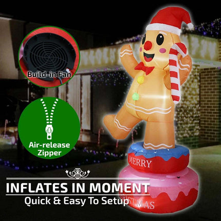 Inflatable Christmas Rotating Gingerman W/ LED Lights 1.86M Xmas Decor Outdoor
