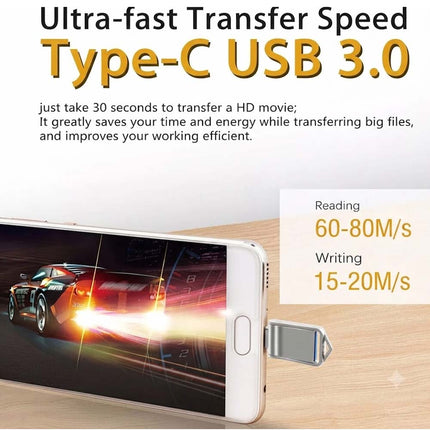 128GB USB 3.0 Type C Memory Stick Otg Flash Drive for Android Samsung Silver