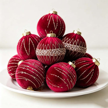 4X Velvet Christmas Balls Xmas Tree Hanging Bauble Ornament Party Decoration 8CM Red