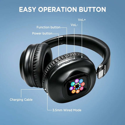 Bluetooth 6.0 Wireless Headphones Hi-Fi Noise Cancelling Over Ear Headset