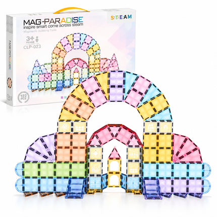 122 Pcs Magnetic Tiles Castle Kids Building Blocks 3D Construction Christmas Gift Toy