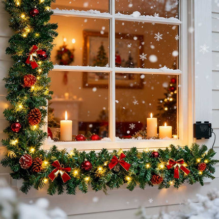 9Ft Pre-Lit Christmas Garland Festive Artificial Decoration with LED Lights