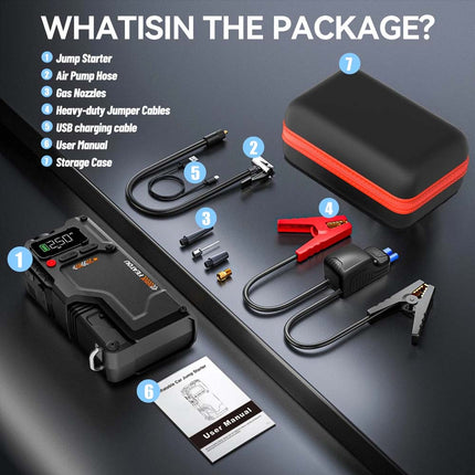 8000A Car Jump Starter Power Bank With Air Compressor Battery Booster
