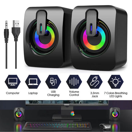 Surround Sound System LED Speakers Gaming Bass USB Wired for Computer PC OD