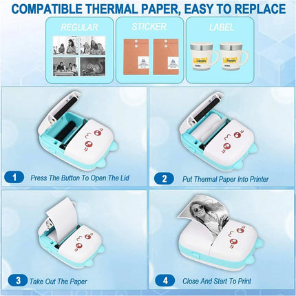 Blue Mini Portable Pocket Bluetooth Thermal Printer Wireless Photo Inkless Sticker