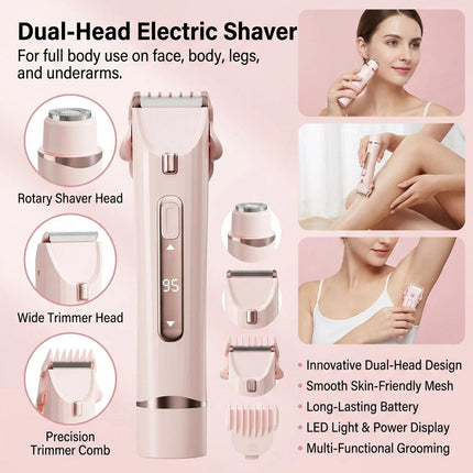 Electric Bikini Trimmer for Women Dual Head Body Groomer USB Rechargeable Pink