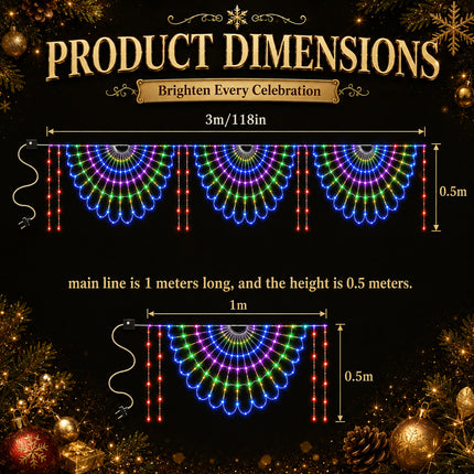 3M Solar Peacock String Net Lights Multicolour Christmas Mesh Curtain Lights Outdoor Garden Decor