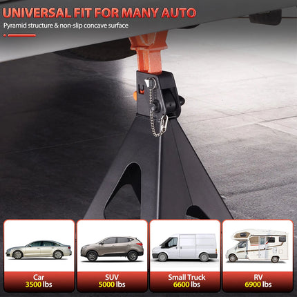 2PCS 3T Car Adjustable Truck Jack Stands Steel Lift Hoist Ratchet Duty Heavy