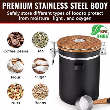 1.8L Coffee Canister Airtight Stainless Steel Vacuum Storage Bean Container